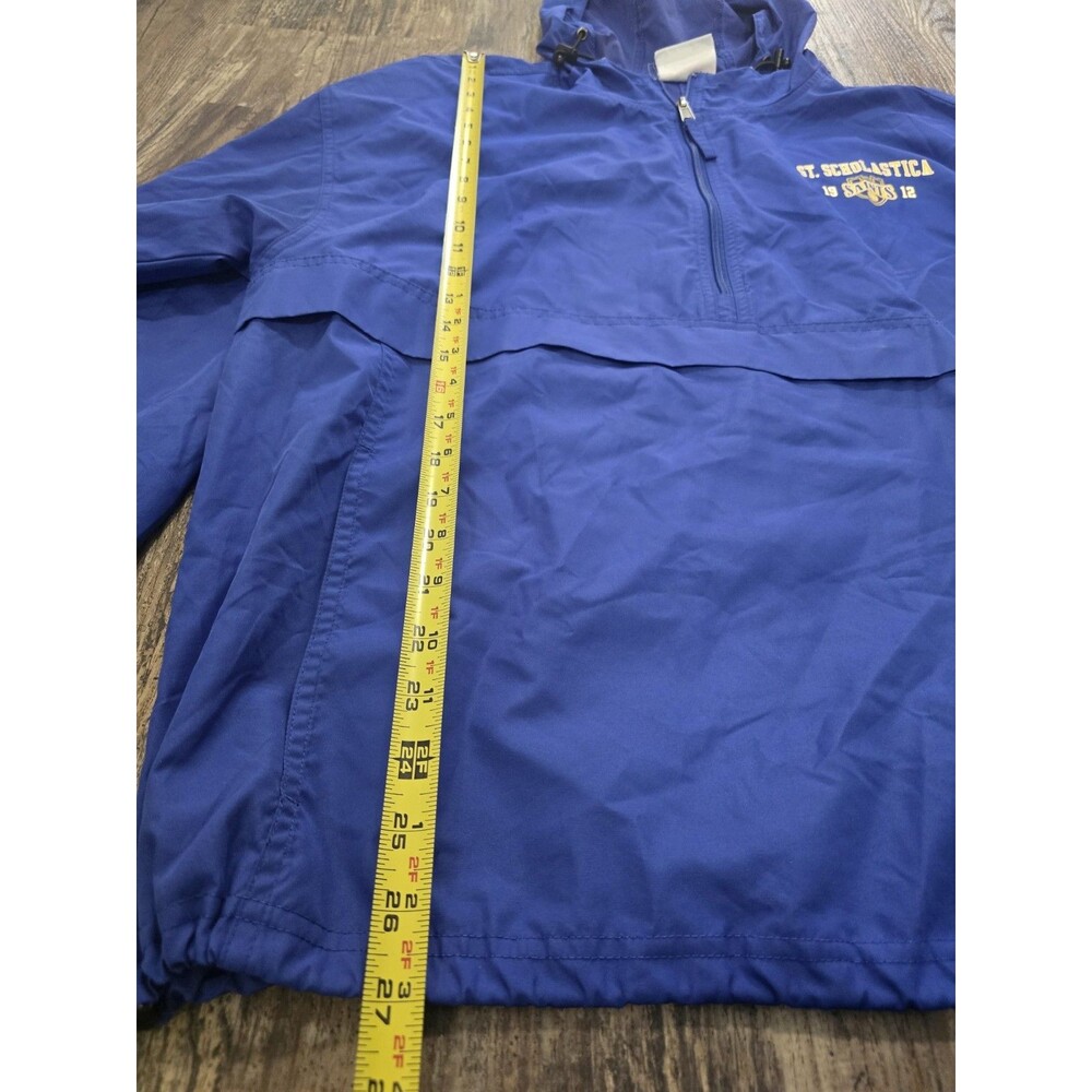 College of st scholastica Champion Blue Hooded 1/4 Zip Windbreaker  Logo Size L - Picture 3 of 5
